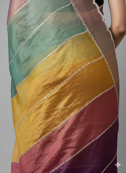 Luxe Multi-Color Satin Saree