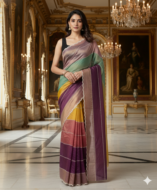 Luxe Multi-Color Satin Saree