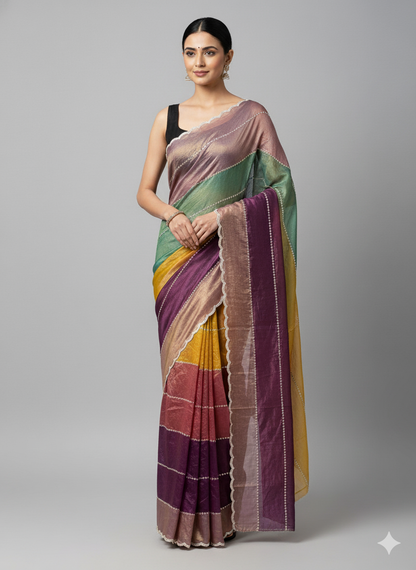 Luxe Multi-Color Satin Saree