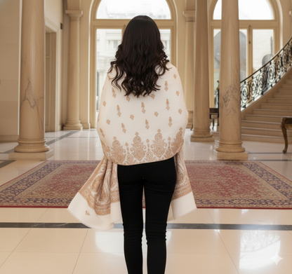 Ivory Gold Heritage Embroidered Shawl