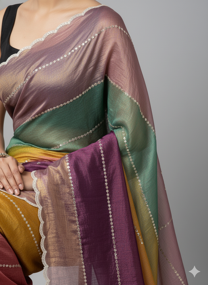 Luxe Multi-Color Satin Saree