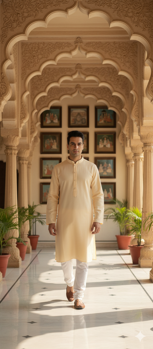 Men's Cream Embroidered Kurta Set