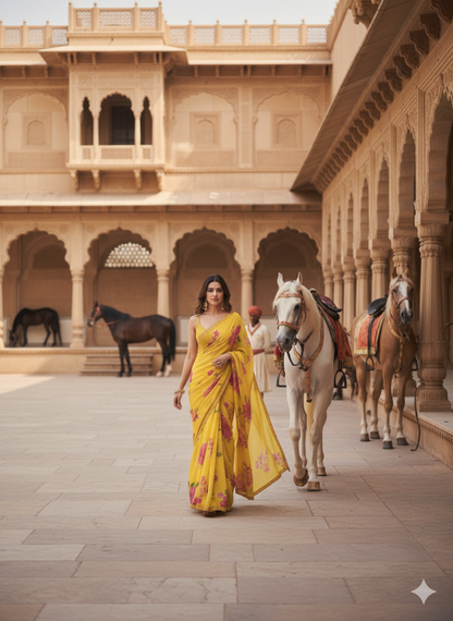 Statement Floral Saree in Radiant Yellow