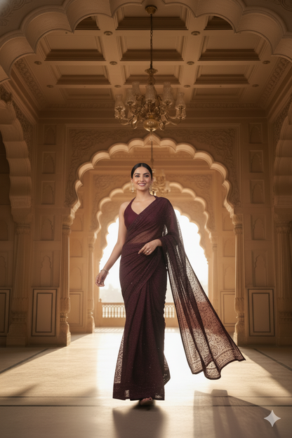 Regal Maroon Embroidered ; Sequin Saree