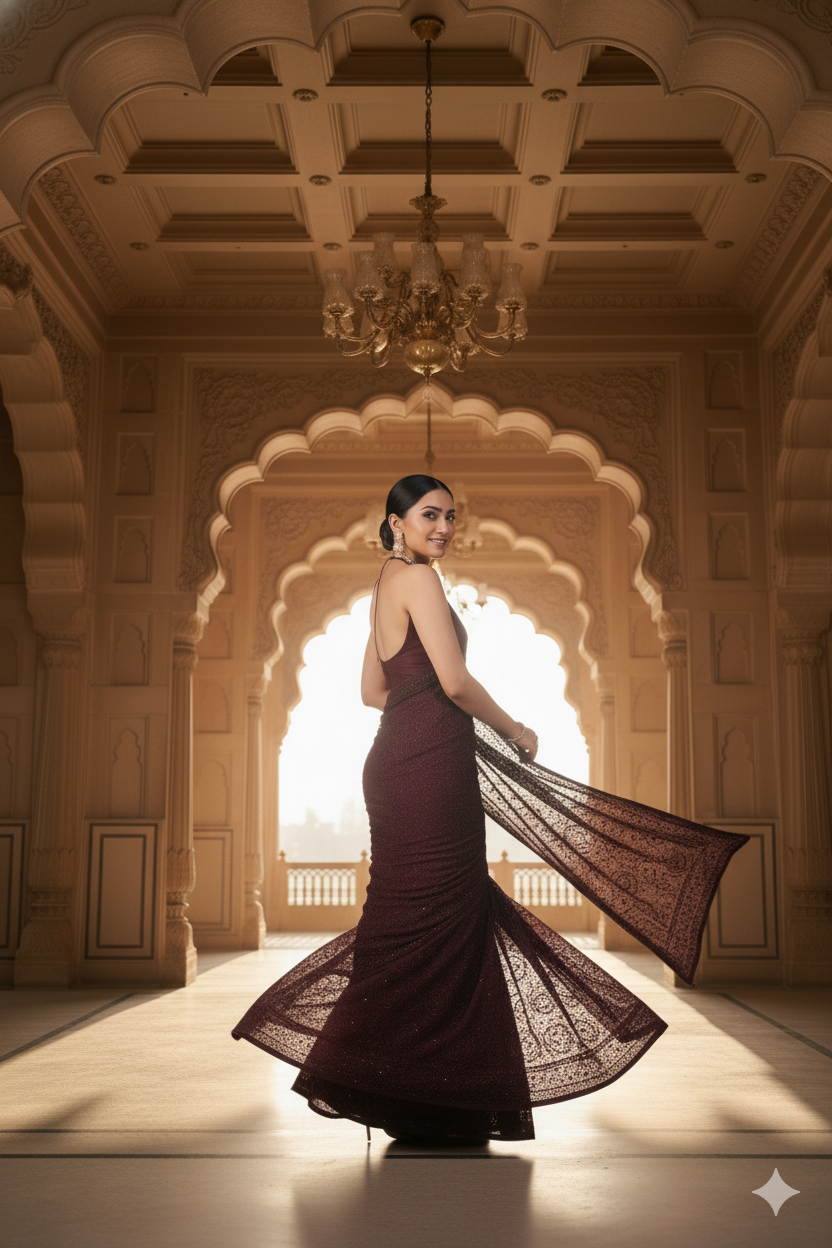 Regal Maroon Embroidered ; Sequin Saree