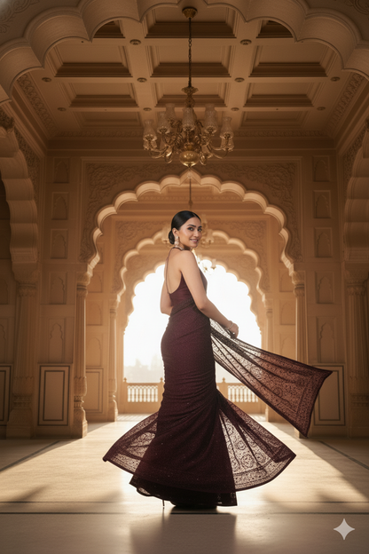 Regal Maroon Embroidered ; Sequin Saree