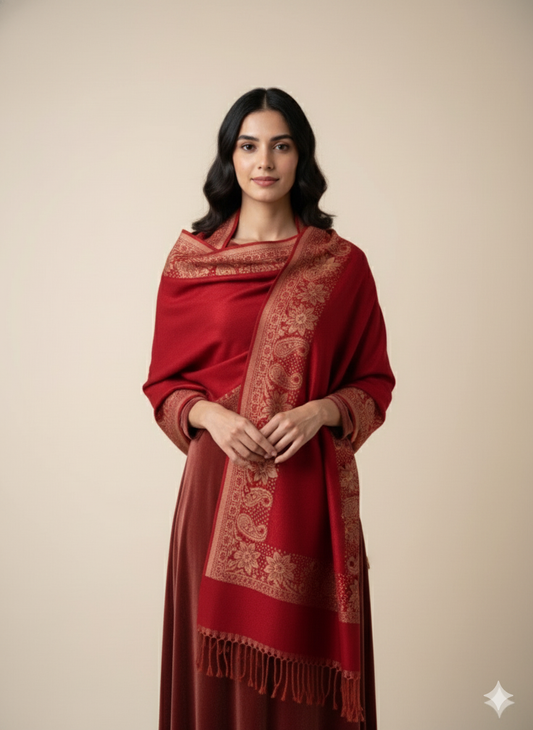 Crimson Heritage Shawl – A Classic Tale of Warmth and Elegance