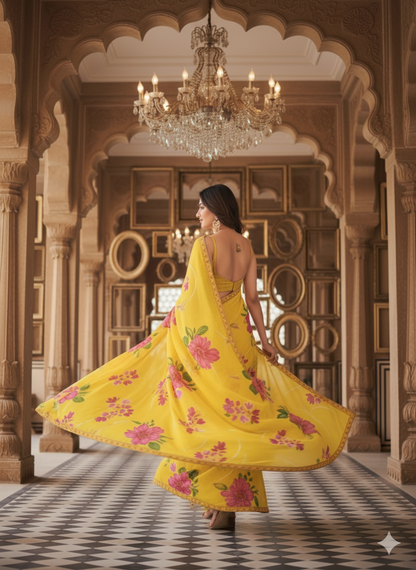 Statement Floral Saree in Radiant Yellow