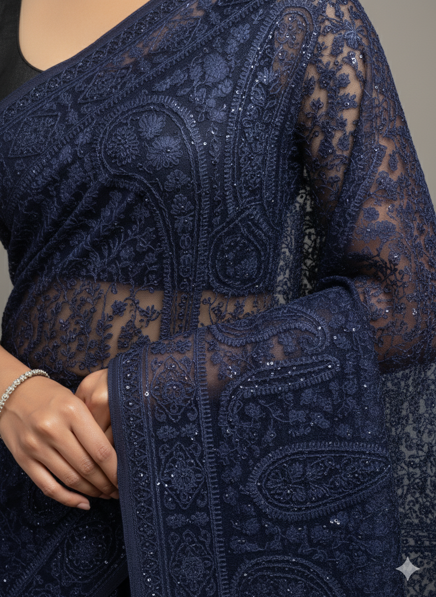 Blue Zari Work Georgette Saree