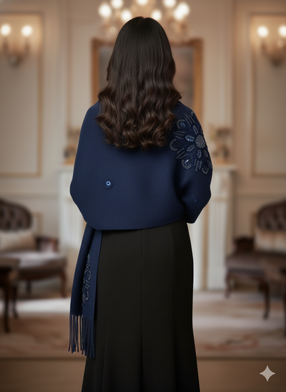Midnight Blossom Luxe Embellished Shawl