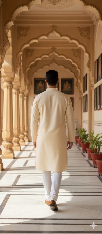 Men's Cream Embroidered Kurta Set