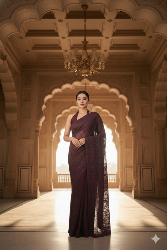 Regal Maroon Embroidered ; Sequin Saree
