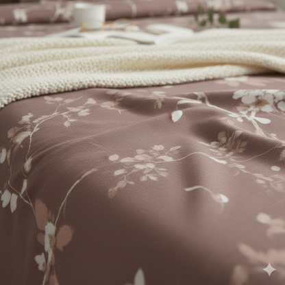 Blossom Tranquil Double Bedsheet Set – Mocha Floral Elegance