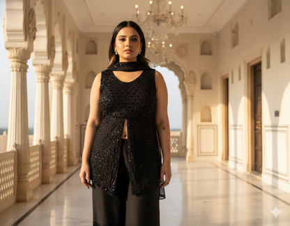 Black Sequin Sleeveless Kurta Set