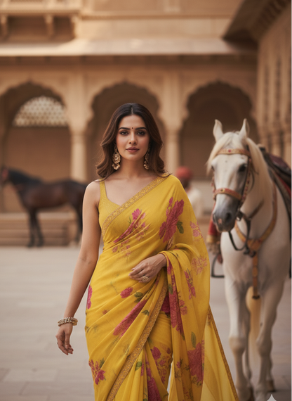 Statement Floral Saree in Radiant Yellow