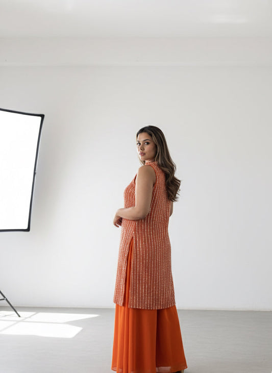 Radiant Orange Sequin Kurta Set