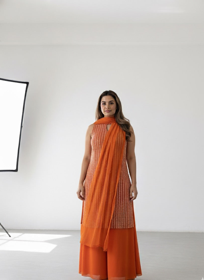 Radiant Orange Sequin Kurta Set