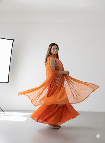 Radiant Orange Sequin Kurta Set