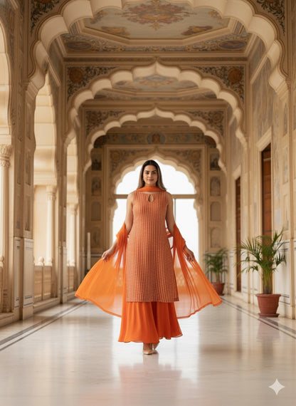 Radiant Orange Sequin Kurta Set
