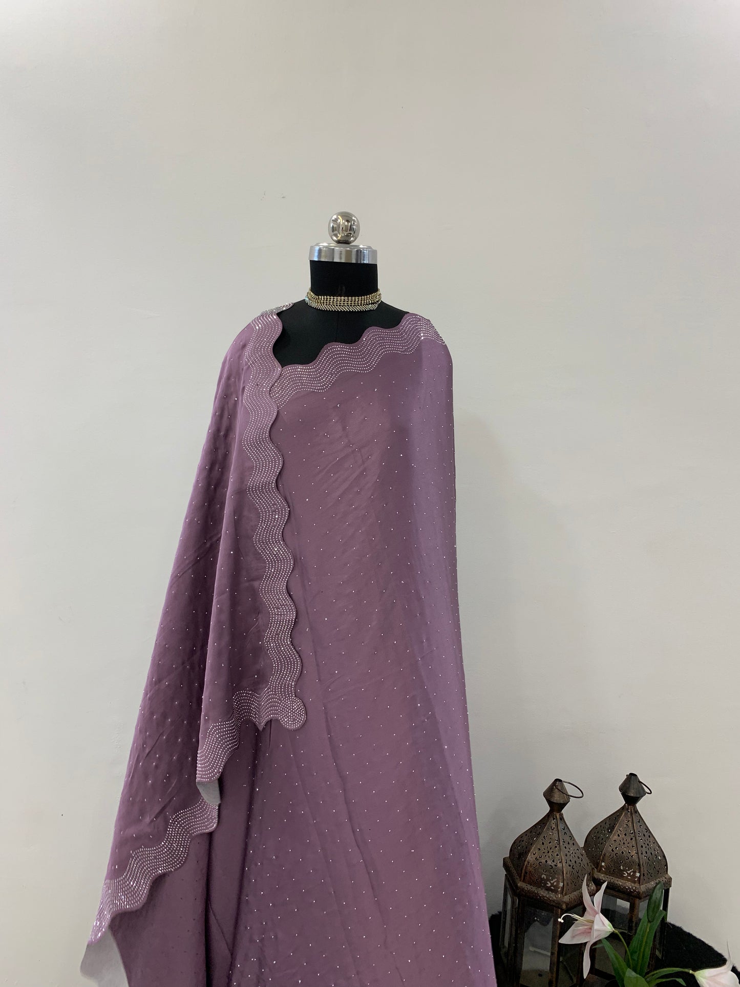 Purple Saree With Cutdana Border And Unstitched Blouse