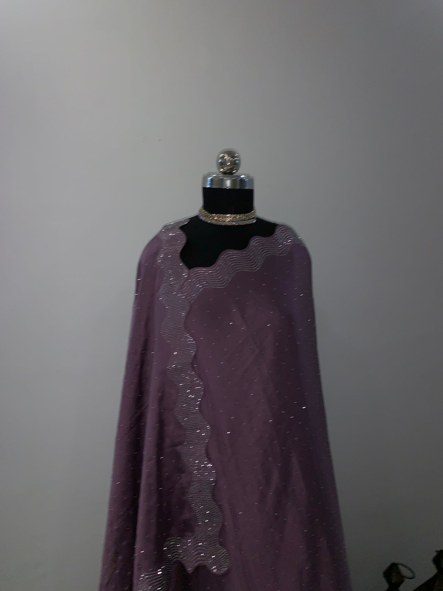 Purple Saree With Cutdana Border And Unstitched Blouse