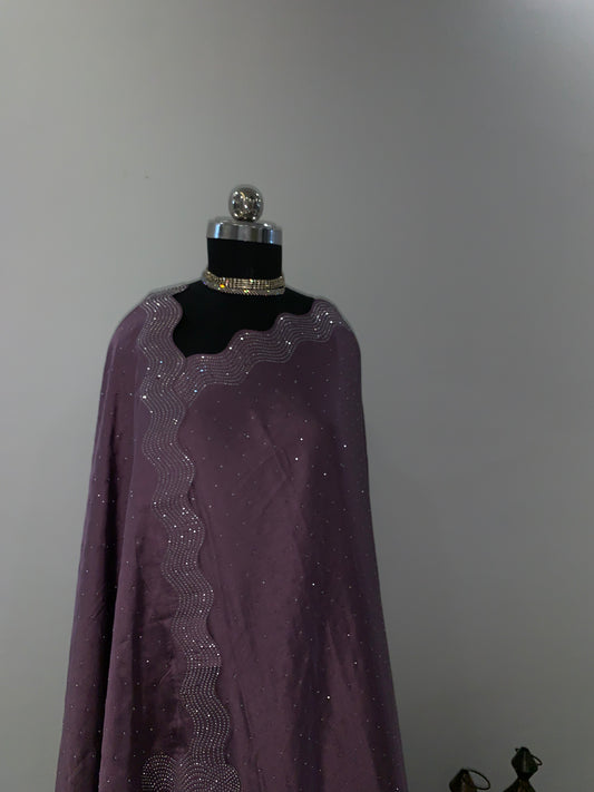 Purple Saree With Cutdana Border And Unstitched Blouse