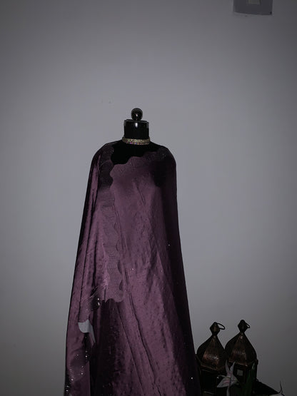 Purple Saree With Cutdana Border And Unstitched Blouse