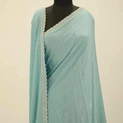Sky Blue Swarovski Satin Saree
