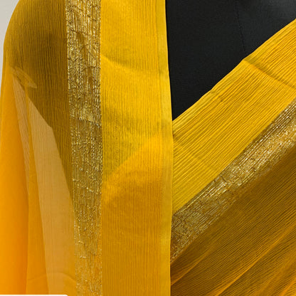 Yellow chiffon saree with resham embroidery