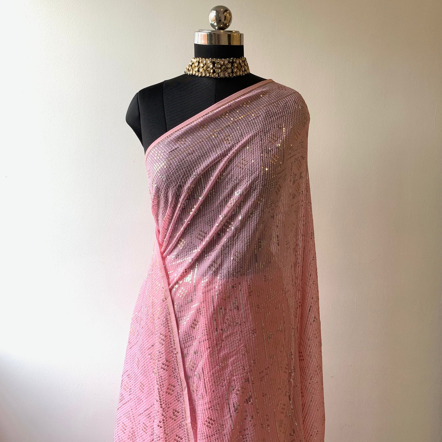 Pink Sequins Georgette Saree