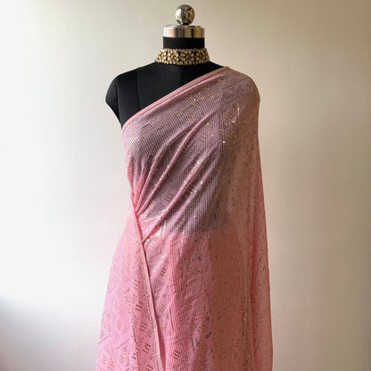 Pink Sequins Georgette Saree