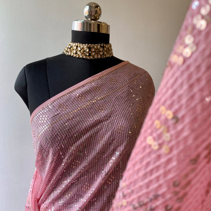 Pink Sequins Georgette Saree