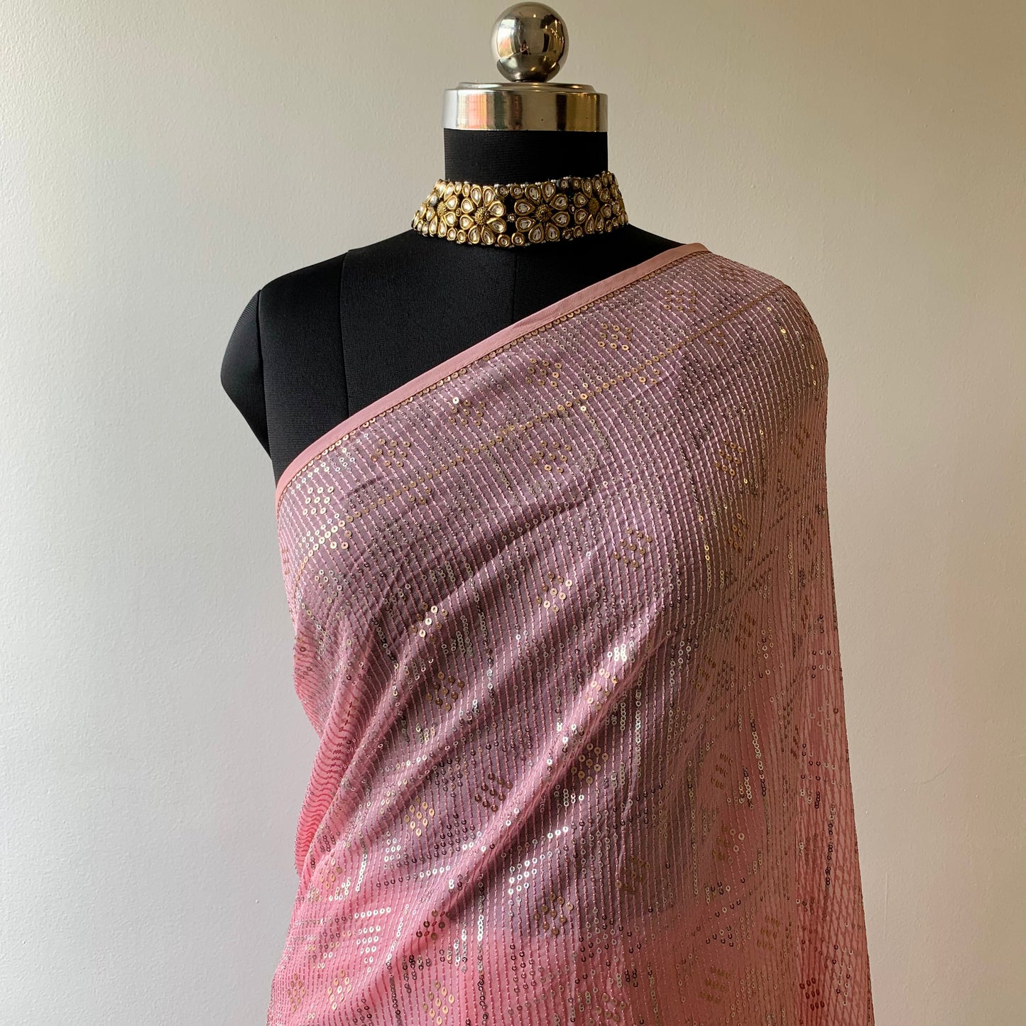 Pink Sequins Georgette Saree
