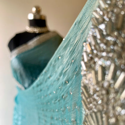 Sea Blue Tissue Saree  with unstitched Blouse Piece