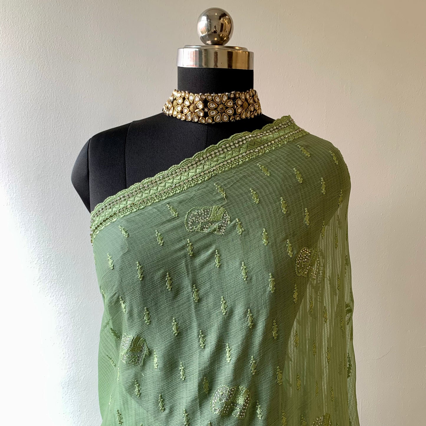 Green Thread and stonework Saree