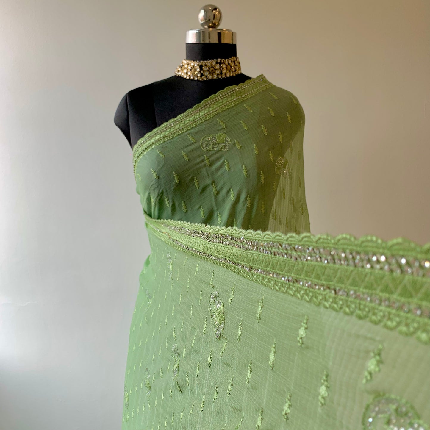 Green Thread and stonework Saree