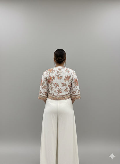 Ivory Embroidered Crop Top and Cape Set