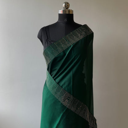 Green Bead Embellished Satin Saree (Copy)