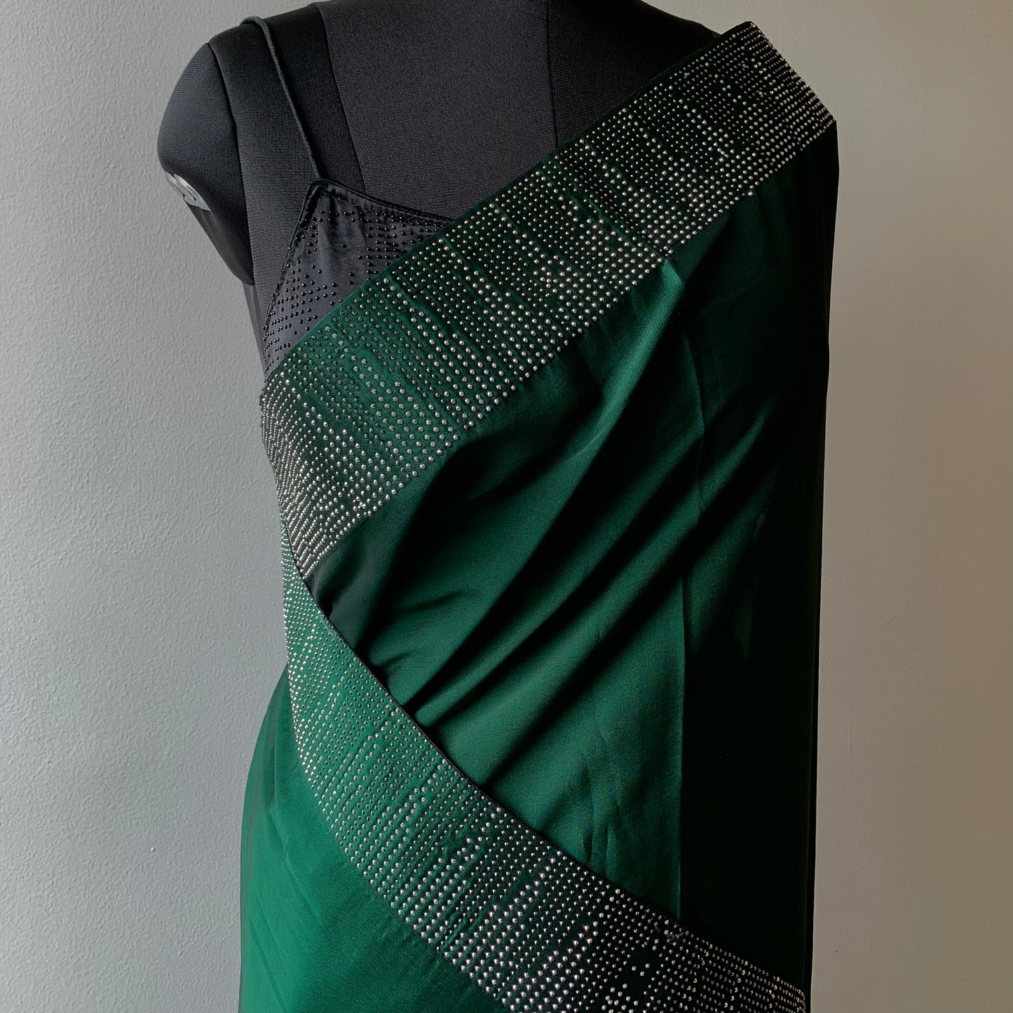 Green Bead Embellished Satin Saree (Copy)