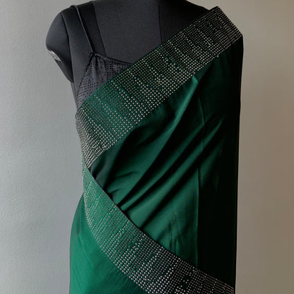 Green Bead Embellished Satin Saree (Copy)