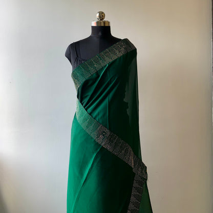 Green Bead Embellished Satin Saree (Copy)