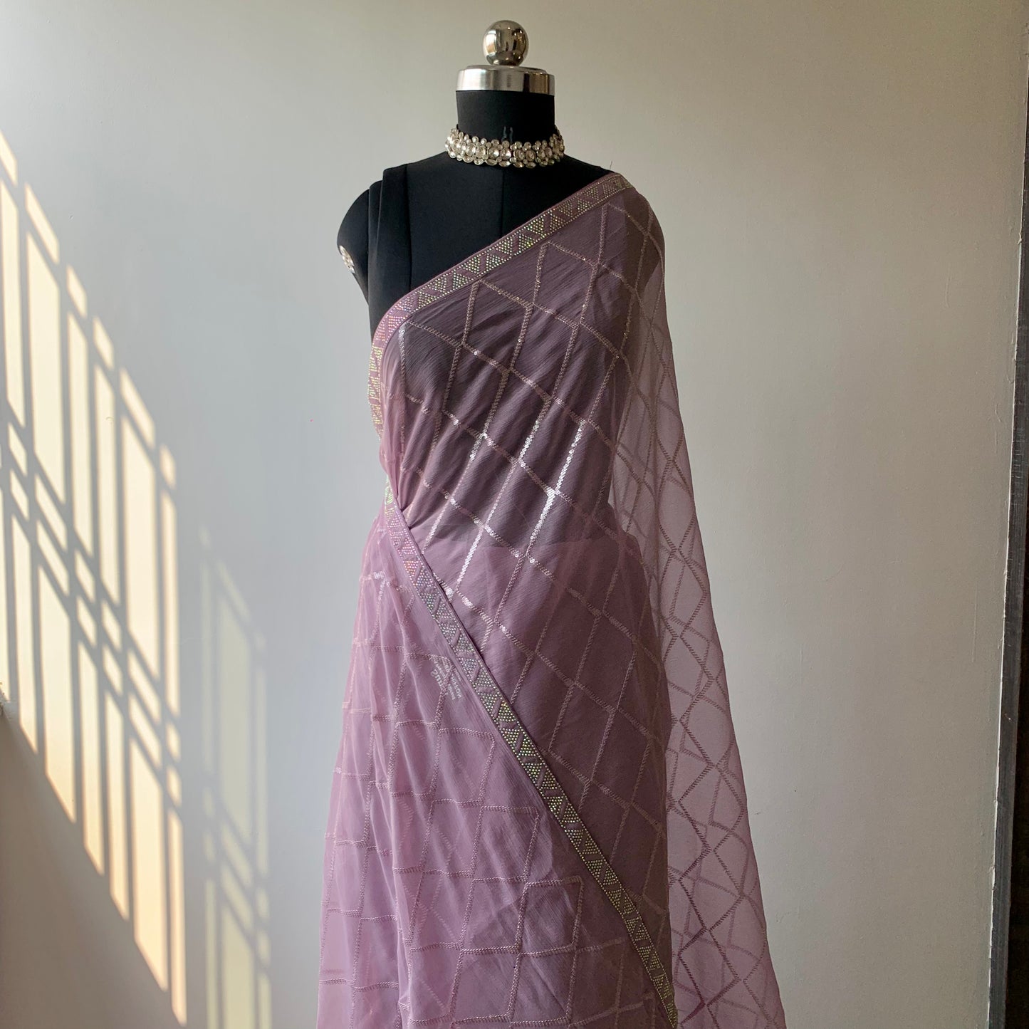 Lavender Sequins Shimmer Georgette Saree