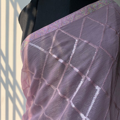 Lavender Sequins Shimmer Georgette Saree