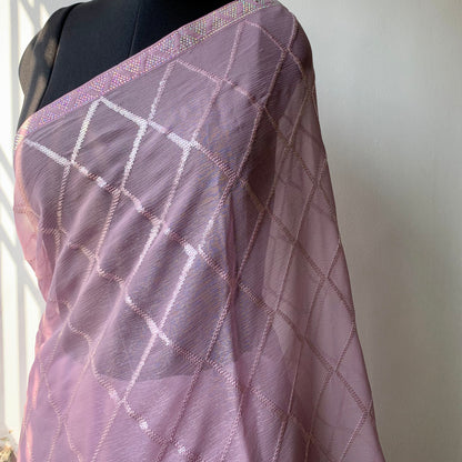 Lavender Sequins Shimmer Georgette Saree