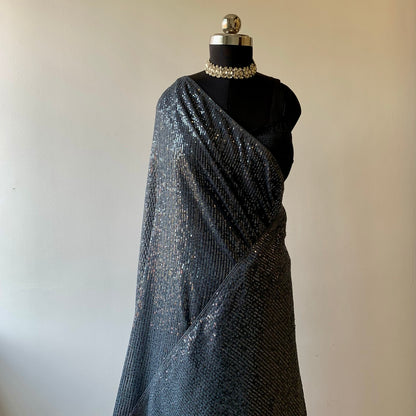 Grey Sequins Georgette Saree
