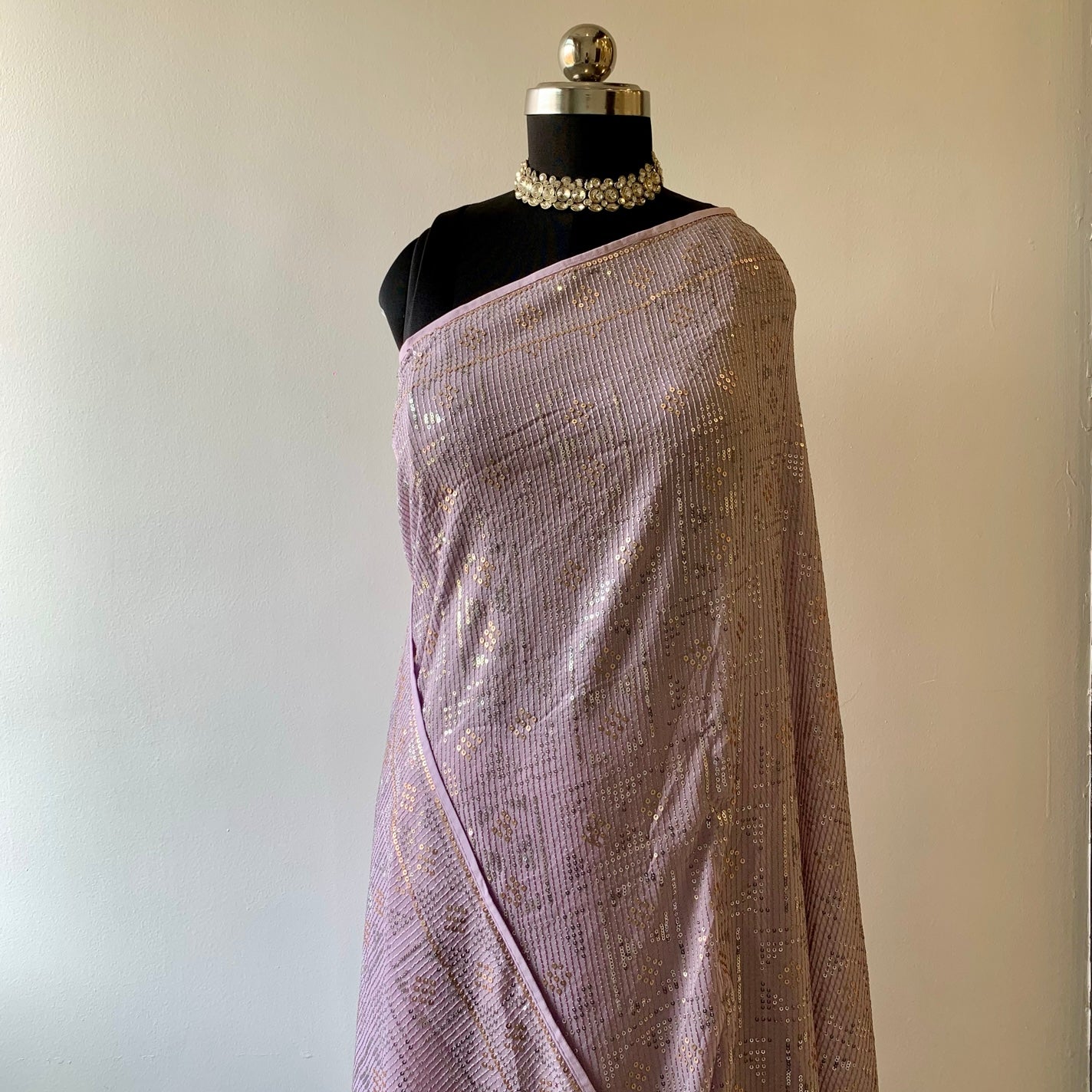 Lavender Sequins Georgette Saree