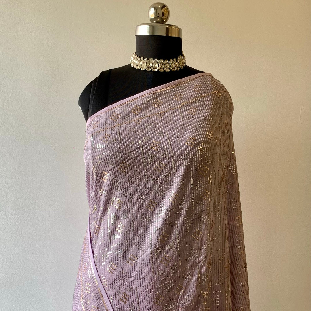Lavender Sequins Georgette Saree