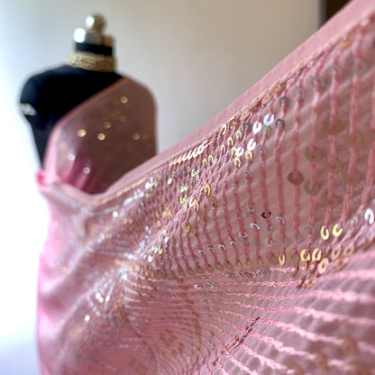 Pink Sequins Georgette Saree