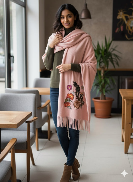 Blush Garden Embroidered Winter Shawl