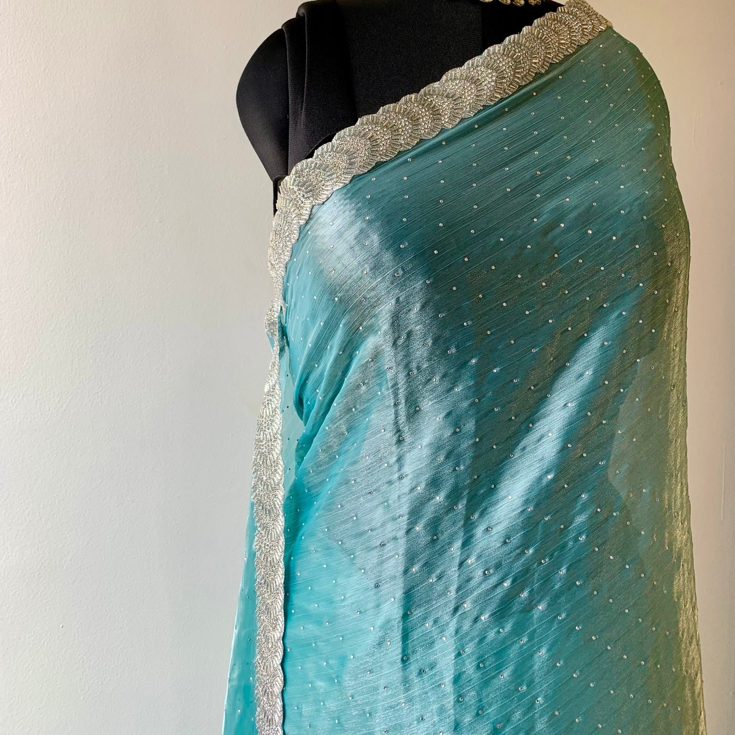 Sea Blue Tissue Saree  with unstitched Blouse Piece